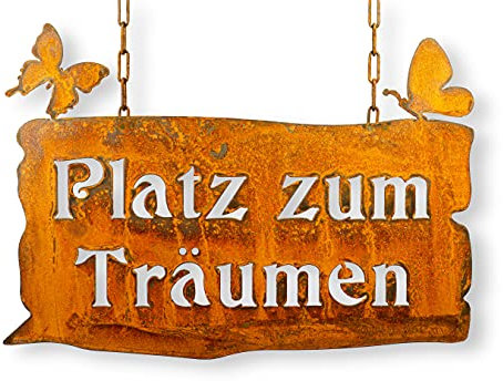 Blümelhuber Edelrost Schild Platz zum Träumen zum Aufhängen - wetterfeste Gartendeko - Edelrost Deko für Garten, Terrasse und Balkon