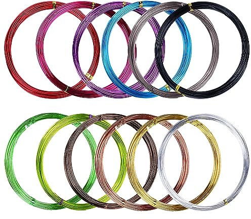 12 Colors 60m/196.8ft Aluminum Craft Wire 1mm Coloured Alumina Round Wire Bendable Metal Craft Wire for Crafting DIY Floral Making Metal Art Crafts Bicycle Motorcycle Modeling Weaving Bonsai