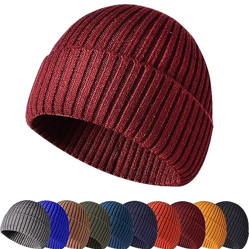 Baynetin Wintermütze Strickmütze, Weich, Warm, Stretch, Bequem, Atmungsaktiv Beanie Mütze Roll up Edge Cuffed Plain Schädeldecke Fisherman Hut Unisex (Rotwein)