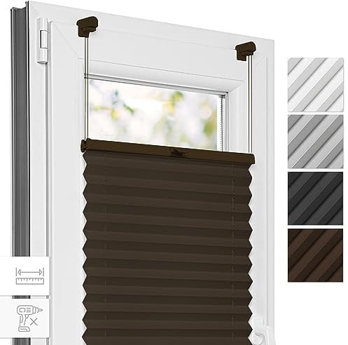 Estika Plissee, Bruchfeste Klemmhalter - Braun - 35 cm x 120 cm - Plissee ohne Bohren, Plissee Klemmfix, Rollos für Fenster ohne Bohren, Jalousien Fenster für innen, Raffrollo
