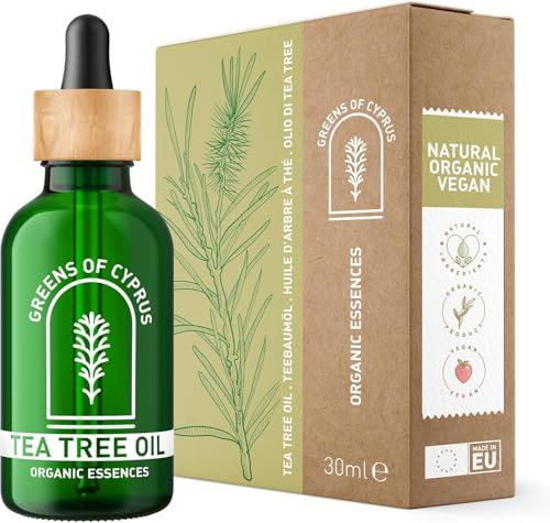 Greens of Cyprus Huile d'Arbre à Thé BIO 100% Naturelle avec Pipette | Soin Polyvalent pour la Peau et les Ongles | Huile Essentielle d'Arbre à Thé