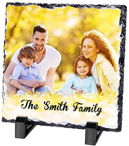 WACAR Personalised Slate Photo 20x20cm Rock Slate Picture Personalised Photo Gift for Her Him Custom Memorial Gifts for Birthday Anniversary Christmas Wedding Mothers Day