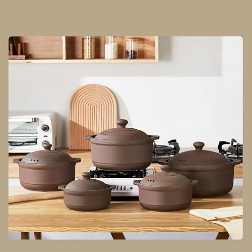 Cacerola de terracota natural con tapas, ollas de arcilla para cocinar, ollas de arroz de loza sin esmaltar (T5-4.7QT)