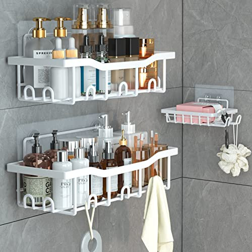 WHHVCTY Douche sans Percage, Rangement Salle de bain Lot de 3,Etagere Salle De Bain Sans Percage Etagere De Douche Salle De Bain Accessoire (Blanc) (fig. réactionnaire)