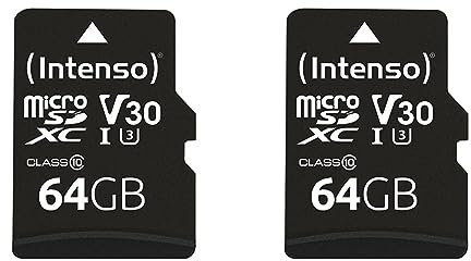 Intenso Professional microSDXC 64GB Class 10 UHS-I, U3, V30 Speicherkarte inkl. SD-Adapter (bis zu 100 MB/s), schwarz (Packung mit 2)