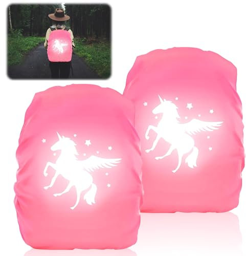 SPERMUOY Regenschutz Schulranzen,2 pcs Einhorn Regenschutz Schulranzen Regenschutz für Schulranzen,Regenschutz für Rucksack Schulranzen,Rucksack Überzug Reflektierend für Mädchen Kinder