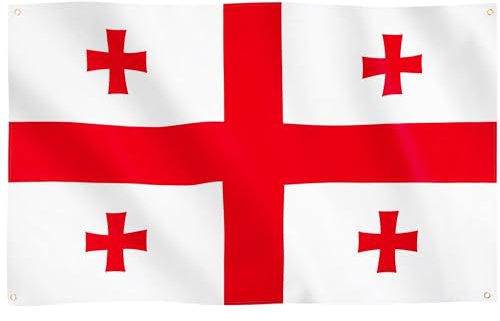 Runesol Drapeau de Géorgie, 91x152cm, 3ft x 5ft, 4 Anneaux, œillet dans chaque coin, Drapeau géorgien, Sakartvelo, Jour de l’indépendance, Drapeaux Premium, Intérieur, Extérieur, Bannière