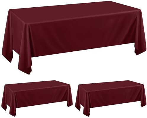 Pesonlook 2er-Pack burgunderfarbene Tischdecken für 1,8 m große rechteckige Tische, 153x 260 cm, rechteckige Tischdecke aus Polyestergewebe, waschbare Tischdecke für Hochzeit, Empfang, Bankett, Party