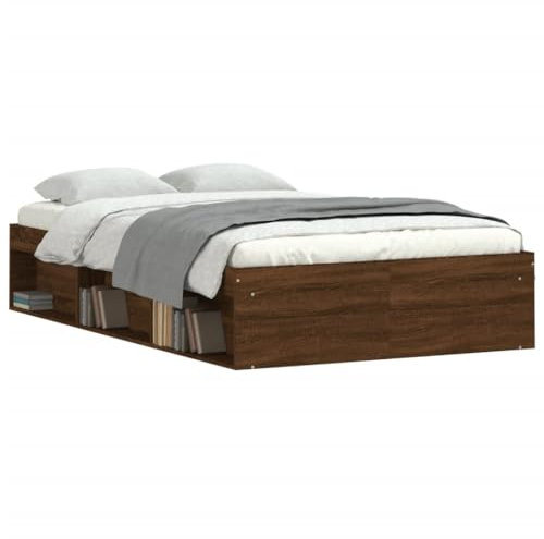 vidaXL Bettgestell, Bettrahmen mit Lattenrost, Bett Gästebett mit 6 Fächern, Doppelbett Schlafzimmerbett Schlafzimmermöbel, Braun Eichen-Optik 120x200cm