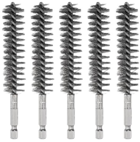 sourcing map 5Pcs Bore Brush Stainless Steel 19mm Dia Cleaning Twisted Wire Brush Tube Pipe Cleaner with Handle 1/4 Inch Hex Shank for Tubes, Ports, Bearings