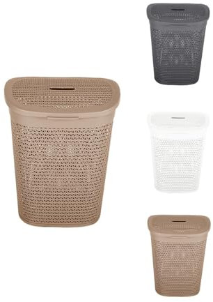 JARDIN202 - Cesto de Ropa 60L Transpirable de Plástico con Asas - Pongotodo con Tapa 43,5 x 57 x 35 cm | 60 litros (Beige)