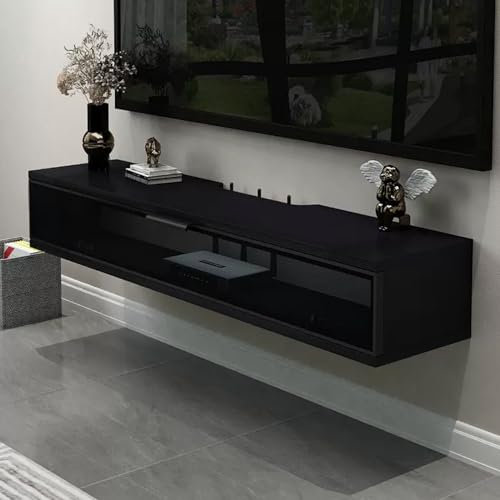 XRRJFYH Klein TV Schrank, TV Board Hängend, Lowboard Fernsehschrank mit Aufklappbarer Glastür, für Schlafzimmer, Medienraum, Kleines Wohnzimmer (Color : Black-A, Size : 120CM/47in)