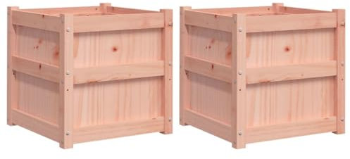 2er Set Pflanzkübel Holz Blumentopf Blumenkübel Hochbeet Blumenkasten Pflanztrog Pflanzkasten für Haus & Garten, 50 x 50 x 50 cm Massivholz Douglasie