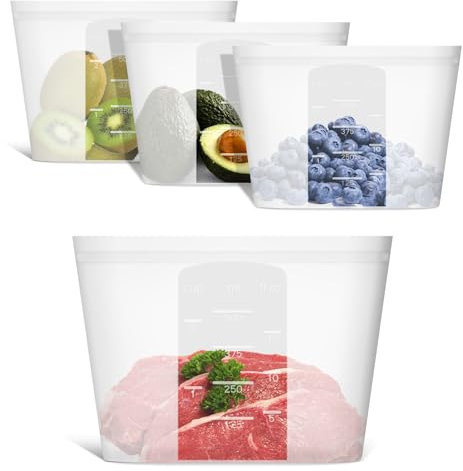 Annaklin Wiederverwendbare Snackbeutel, 4 Stück, stehend, 100 % Silikon, wiederverwendbare Aufbewahrungstasche, Ziplock-Silikon-Lebensmittel-Aufbewahrungsbehälter, Snack-Größe, Gefrierschrank,