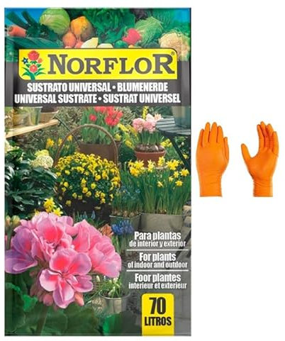 Sustrato Saco 70L para Jardín y Plantas Exteriores - Mezcla de Turba y Compost Orgánico, Acondicionador de Suelos, Retención de Agua y Nutrientes, pH 6-7 + Regalo de 2 guantes de nitrilo diamantado