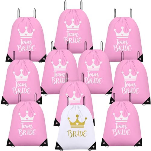SANLIUSANJIU 11 Stück Jga Rucksack, Braut Team Bride Kordelzug Turnbeutel, JGA Junggesellenabschied Sporttaschen Set, Braut Geschenke Team Bride Geschenke, Jga Accessoires Frauen