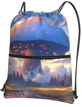 RAIZHE Super riesiger Pilz-Rucksack mit Reißverschluss, Kordelzug, multifunktional, langlebig und leicht, mit 1 kleinen Reißverschlusstasche innen für das Fitnessstudio, Schwarz , One size