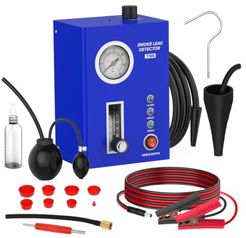 Détecteur de fuites à fumée Automobile T105 – 12V avec Pompe à air intégrée Testeur de Vide EVAP avec manomètre/débitmètre, pour systèmes de tuyaux & Carburant, Compatible Voitures, Motos & Bateaux