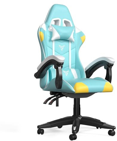 bigzzia Sedia da gaming Sedia Gaming Ergonomica,Sedia Gamer con Cuscino Lombare & Poggiatesta,Schienale Regolabile 90-135°, Portata 110 kg (Verde Giallastro)
