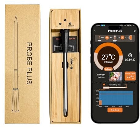 Termómetro Inalámbrico Para Carne Bluetooth, Termómetro De Cocina Inteligente IPX7, Monitoreo Mediante Aplicación Para Horno, Parrilla y Barbacoa, Termómetro Digital Cocina