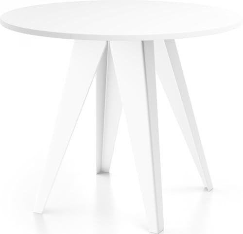 WFL GROUP Modern Runder Tisch für das Esszimmer - 90 oder 100 cm Durchmesser - Ausziehbar Esstisch mit Pulverbeschichteten Weißen Metallbeinen - Industriestil - (Weiß, 100 cm)