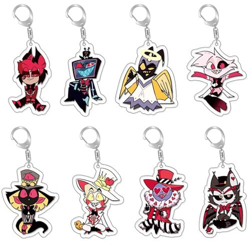 PYTRARTY 8 StüCk Hazbin Hotel Anime SchlüSselanhäNger,Hazbin Hotel Keychain,Alastor und Angel Dust Anime Acryl AnhäNger,Kreative Geschenke für Anime Fans,Mitgebsel Kindergeburtstag