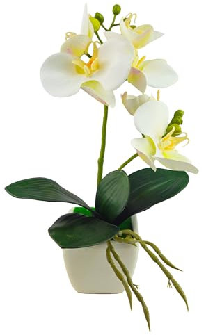 Tecnokit Piante Finte Interno, Orchidea artificiale, con vaso incluso, pianta finta, materiale plastico realistico al tatto, adatto per tutti gli ambienti (CM 30 BIANCA)