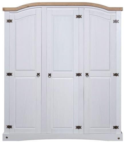 Wardrobe Mexican Pine Corona Range 3 Doors White, White, wenjingqiUK-282622