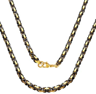 ChainsPro Königskette für Herren Damen Byzantinische Kette Halskette Edelstahl 4mm breit Schmuck Schwarz Vergoldet Farbe 61cm