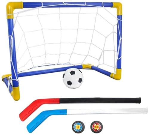 Yeory 2 IN1 Mini Hockey Soccer Set mit Mini -Tor -Netz, Hockeystock, Hockey, Fußball, Hockey und Ballpumpe Mini Fußballtor Set Football Training Equipment