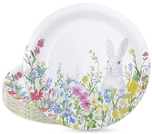HNH Assiettes en papier jetable pour Pâques 50 pièces 18 cm Assiettes à dessert Vaisselle de fête