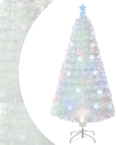 4/5 Fuß künstlicher Weihnachtsbaum, weißer Glasfaser-Weihnachtsbaum mit 18/24 mehrfarbigen Schneeflockenlichtern und 130/170 Zweigspitzen, Weihnachtsdekorationsbaum für die Party zu Hause (5