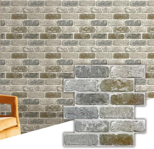 Commomy 3D Wandpaneele Selbstklebend, 10 Stück, 30 × 30 cm, Wandverkleidung Selbstklebend 3D Tapete Steinoptik Backstein PVC Wandpaneele Brick Wall Panels