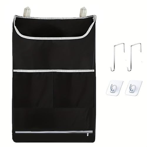 Hshenjhu Wäschesack zum Aufhängen,Faltbarer Langlebiger Schmutzwäschebeutel mit 2 Stück Edelstahl Haken und 2 Stück Saughaken,Reise Wäschebeutel für Badezimmer,Schlafzimmer,78 x 48 cm,Schwarz