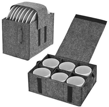 IGTOPS 2er-Set Wohnmobil Filz Tellerhalter & Tassenhalter Camping, Geschirr Aufbewahrung Filztasche Geschirr Tasche für 8 Teller und 6 Tasse, für Wohnmobil Campervan Küche Küchenschränk (mittelgrau)