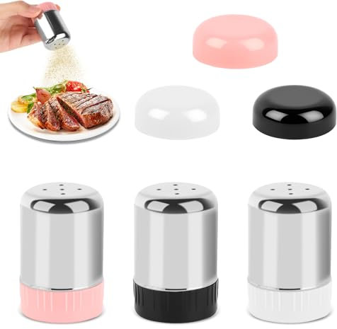 3pcs Salero de cocina con tapa,acero inoxidable con fondo de vidrio salero y pimentero,para Barbacoa Camping al Aire Libre,Restaurante,Casa, Cocina,