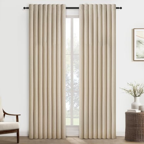 Topfinel Vorhänge Leinenoptik Wohnzimmer Gardinen mit Ösen Halbtransparent Licht Filtern Voile Vorhänge Modern Vorhang 140x225cm für Schlafzimmer Balkontür Kinderzimmer 2er Set