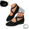 Women's Crisscross Strap Wedge Shoes,Womens Round Toe Ballet Wedge Dress Shoe Elegant Suede Comfy Slip-On Shoes (Black,6)