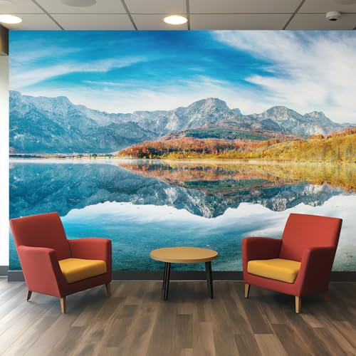 Generisch Fototapete See Tapete Natur Landschaft Berg Wald für Wohnzimmer Schlafzimmer Wand Deko, Wallpaper Wandtapete, 450x315 cm
