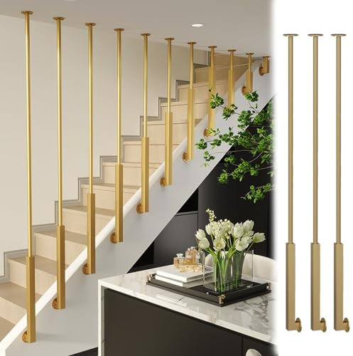 Geländer Innen Außen Treppengeländer Pfosten Treppengeländer-Set Mit Balustern, Treppenspindeln In Schwarz-Weiß-Gold, Treppengeländer In L-Form, Verhindert Stürze(Gold 3pc,150cm/59.1in)