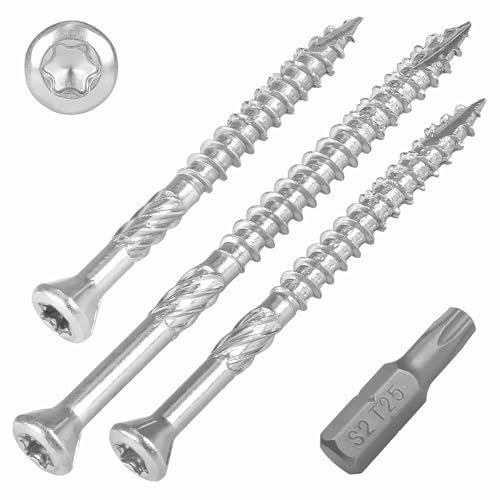SCREW REBEL Terrassenschraube ST-FIX Edelstahl C1 5,0 x 70mm - 1.000 Stück inklusive 2 Stück S2-Bits, TX 25, Zier-Senkkopf, Schaftfräser, Sägezahn Gewindeschliff, Cutspitze, Dielenschraube gewachst