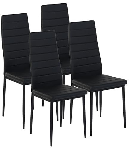 ZECIIYE Esszimmerstühle 4er Set,Küchenstühle Kunstleder mit metallgestell,Hohe rückenlehne,Polsterstuhl Modern für Esszimmer,Wohnzimmer und Küchen,Schwarz
