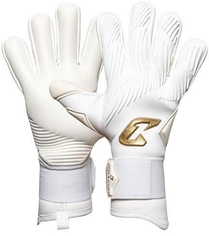CATCH&KEEP Invictus Torwarthandschuhe | Profi Fußballhandschuhe für Erwachsene (Größe 7-11) | 4mm Viper Grip für Halt bei Regen & Nässe | Negativschnitt, elastische Bandage (Invictus White Gold, 7)