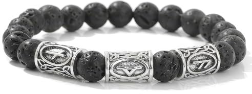 Chiorgone Wikinger-Runen-Lavastein-Armband – nordisches Amulett für Reichtum, Wachstum, Frieden und Schutz – Unisex spiritueller Schmuck