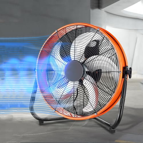 HJYryhyfddply Ventilador Industrial Suelo de 4 Velocidades, Ventilador Potente con Inclinación Ajustable, Circulador de Aire de Metal para Almacén, Taller y Fábrica(50cm/20in)