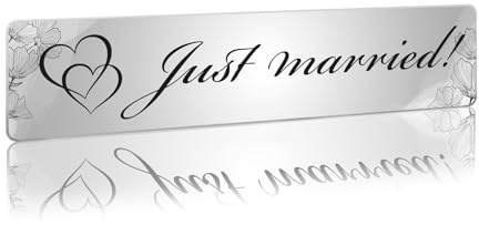 Finest Folia Hochzeitskennzeichen Kennzeichen Kunststoff Einleger für Hochzeitsauto Brautpaar Hochzeit Auto Deko Schild Heiraten Dekoration (Silber, 05 Just Married Herz)