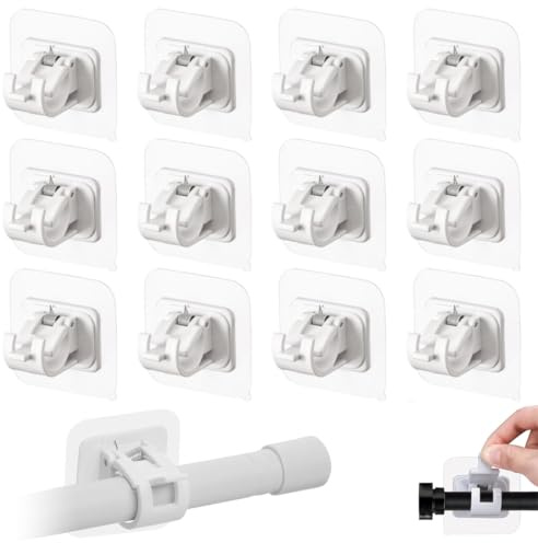 GXGM 12 Pezzi Ganci per Tende Senza Bucare Infissi Autoadesivi, Ganci Adesivi per Tende, Appendi Tende Senza Forare, Gancetti Porta Bastoni Tende Senza Forare Adesivi per Finestre (Bianco)