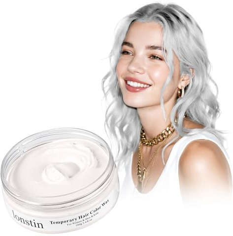 White hair Color Cera temporal – Tinte de pelo desechable lavable para fiestas, carnaval, Halloween, cosplay y festivales – Aplicación rápida, mechones coloridos para mujeres, hombres y niños