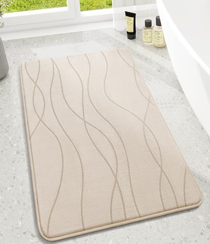 chakme Badezimmerteppich, 60x90cm Beige Badematte rutschfest | Memoryschaum Duschvorleger, Waschbar Badvorleger, Wasserabsorbierend Badteppich