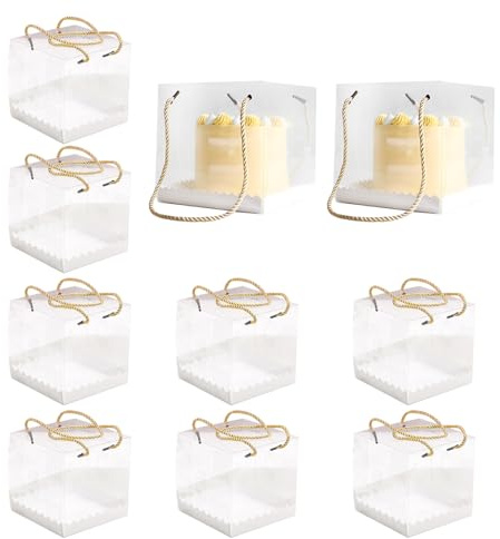 10 Stück Tortenschachtel, 14 x 14 x 14 cm Durchsichtige Geschenkbox mit 2 Tragriemen Kuchenbox Kuchenschachtel Klare Tortenbox Transportboxen Transparent Tortenkarton für Hochzeit Geburtstag Dessert